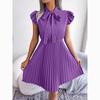 Spring Summer A Line Casual Dresses Women Lace Up Waist Pleated Office Lady Dress Elegant Ruffled Solid Loose Dress Female Clothing 24114