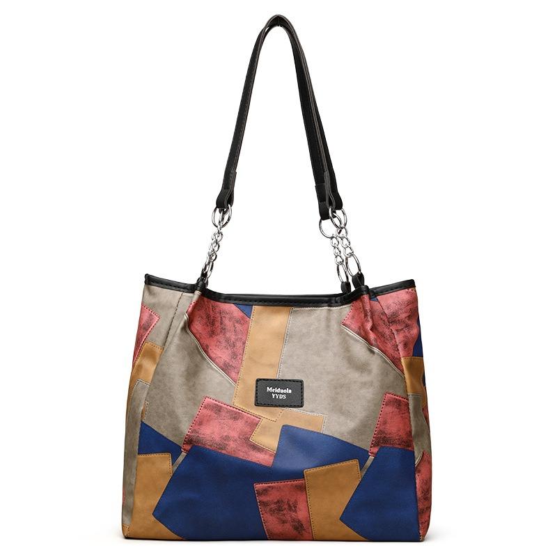 Fashion Retro Color Soft Leather Large Capacity Shoulder Tote Bag Shopping Out Handbag