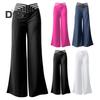 Women Wide Leg Pants High Waist Hollow Cross Waistband Slightly Flared Trousers Solid Color Casual Long Pants Streetwear