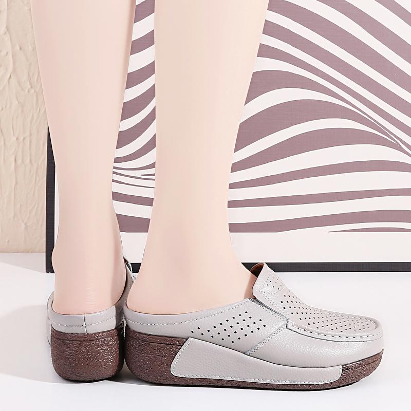 Ladies Platform Loafers Casual Elegant Black Cow Leather Women White Thick Sole Shake Shoe