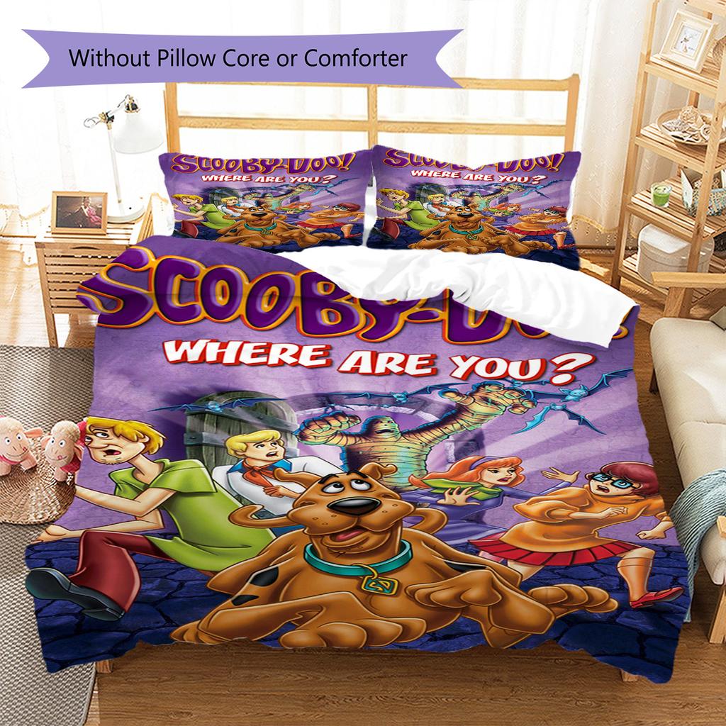 Scoobydoo Pattern Bedding Set Quilt Cover Pillowcase Home Decor Gift (1 * duvet cover + 2 * pillowcase, without core)