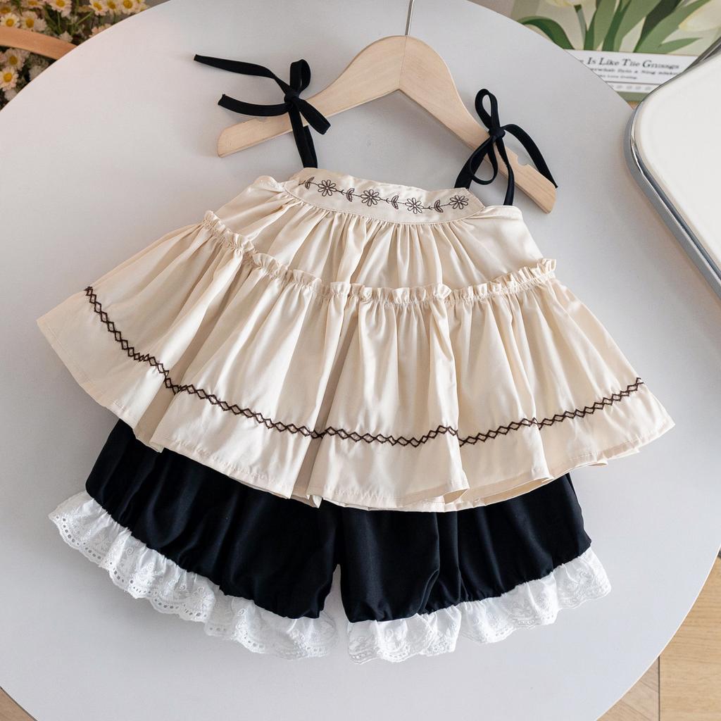 Girls Summer Embroidered Camisole And Ruffle Shorts Set Stylish Two Piece Outfit For Toddler Baby Fashionable Clothes