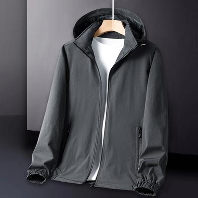 Men's Autumn and Winter Fleece Thickened Elastic Jacket Casual Loose Large Size Hooded Jacket Trench Coat