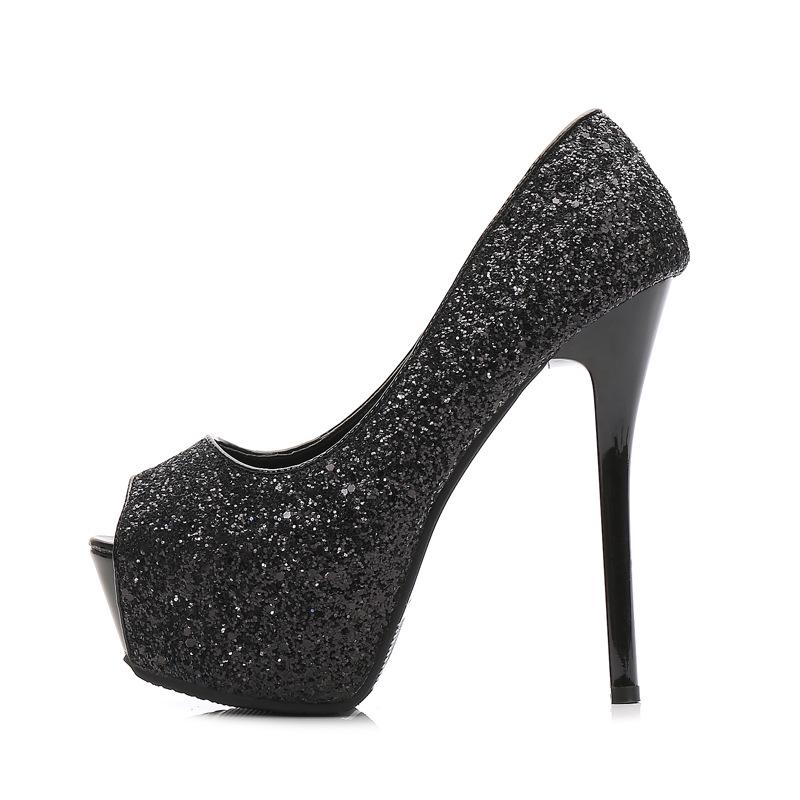 2021 Trendy European & American Sequin Peep Toe High Heel Platform Women's Shoes