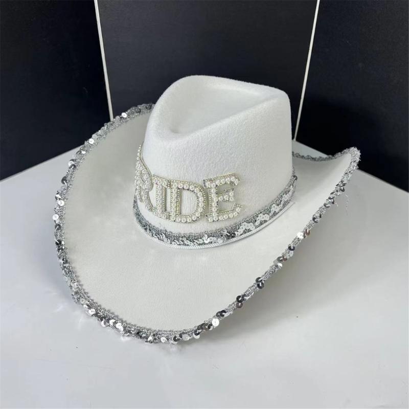 Strass Kronen Cowgirl Hut für Damen Rollkrempe Rollenspiel Cowgirl Hut Hochzeitsfeier Requisiten Junggesellinnenabschied Kopfschmuck