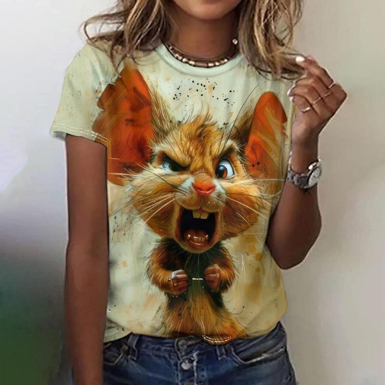 Kawaii Funny Animal Graphic Women's T Shirts Casual Oversize Short Sleeve Top Female Fashion Clothing Ladies