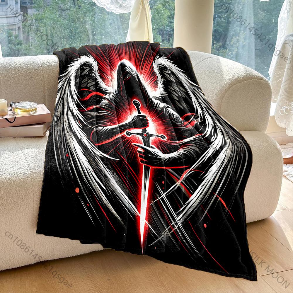 Multi-size Dark Angel with Sword. Pattern Blanket Flannel Material Soft Warm for All Seasons, Home Outdoor Camping Picnics RV