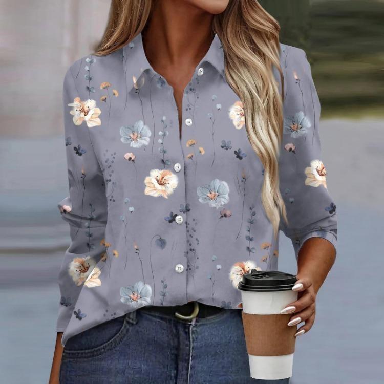 Casual Women Long Sleeve Floral Print Button Down Blouse Basic Wear Regular Top