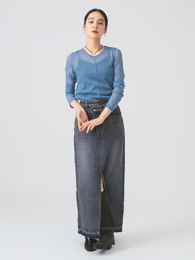Ray Beams Women's Long Sleeve Tee with Sheer Center Seam, Blue, Free Size