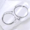 2PCS Simple Fashion Stainless Steel Bracelet Set for Couple Unisex Women Men Lover Heart Silver Color Chain Bracelets Jewelry