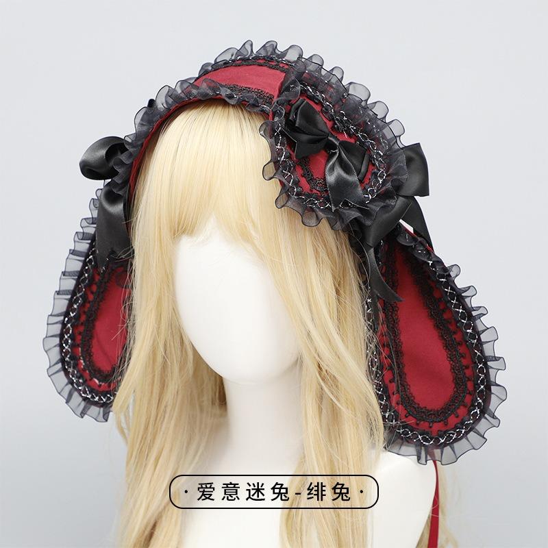 Original Lolita Headband, Love Fan Rabbit O Girl Bow, Lop-eared Rabbit Headband, Hair Accessories, Headgear, Black and White Pink Water Blue.