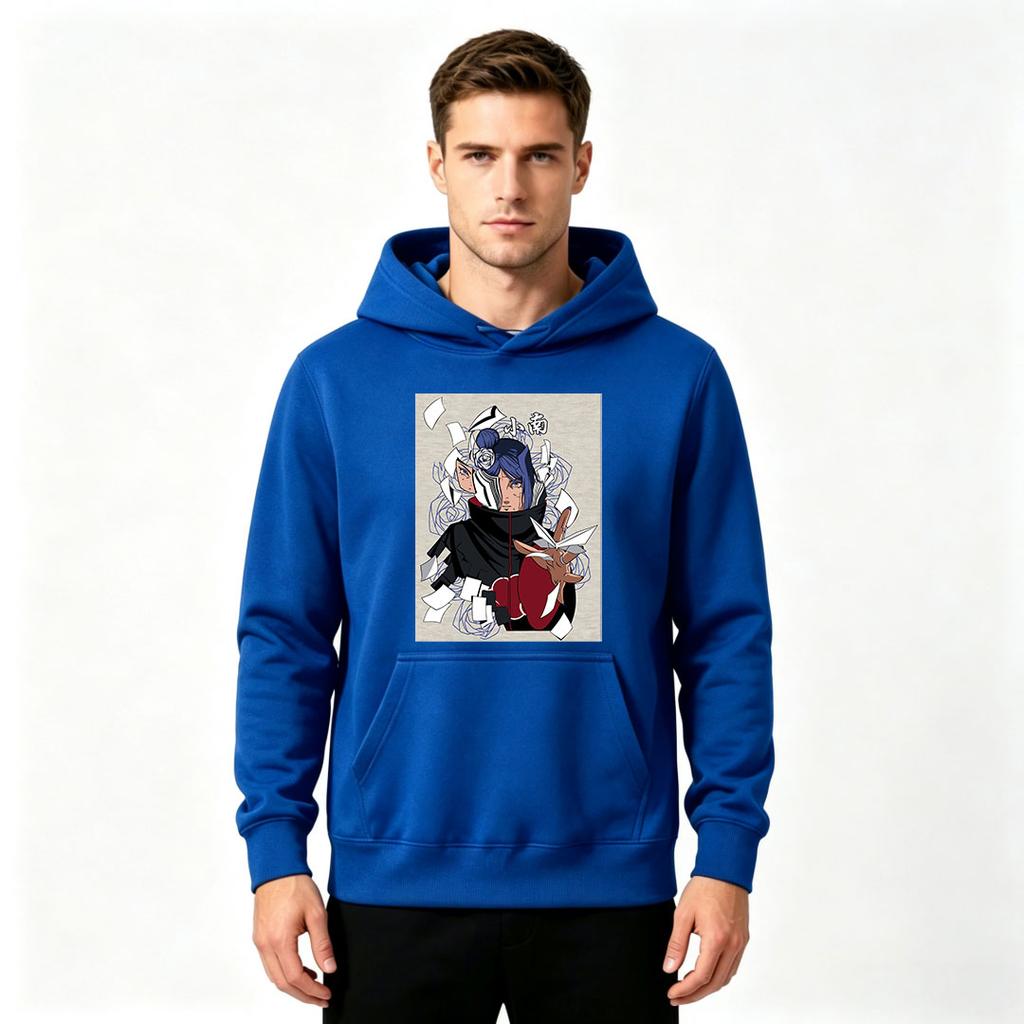 Men Print Pullover Hoodie Akatsuki Konan Pattern Casual Long Sleeve Sweatshirt