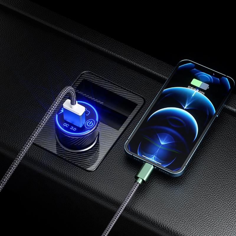 Universal QC3.0 USB Dual Port USB C Type C PD Car Adapter Fast Car Charger with for Touch Power Switch LED Backlight
