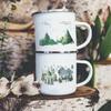 Canecas de acampamento de aventura, copo de fogueira com estampa de floresta, copos de acampamento de esmalte, caneca de alça de café para trailer ao ar livre, melhores presentes para campistas