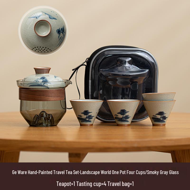 Portable Hand-Painted Travel Tea Set with One Pot and Four Cups – Perfect Business Gift