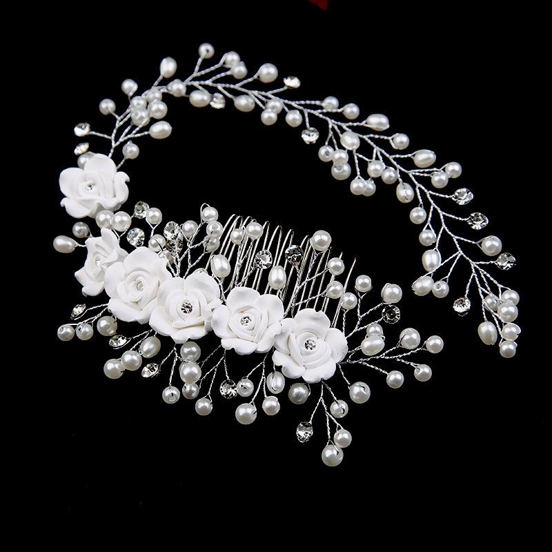 1Pcs Hair Accessories Made Hair Color Pearl Wedding Hair Combs For Bridal Flower Headpiece Women Hair Ornaments Jewelry