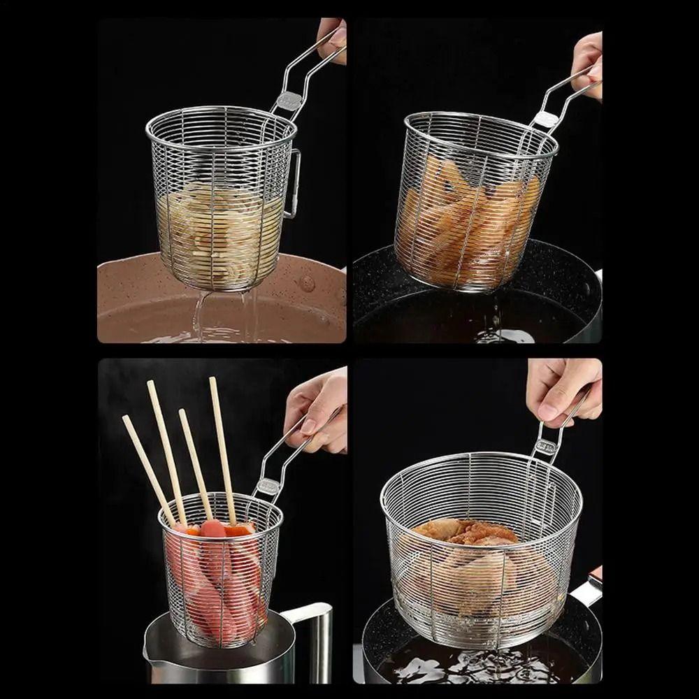 1Pcs 304 Stainless Steel Strainer Mesh with Handle Chip Filter Fryer Durable Deep Frying Basket