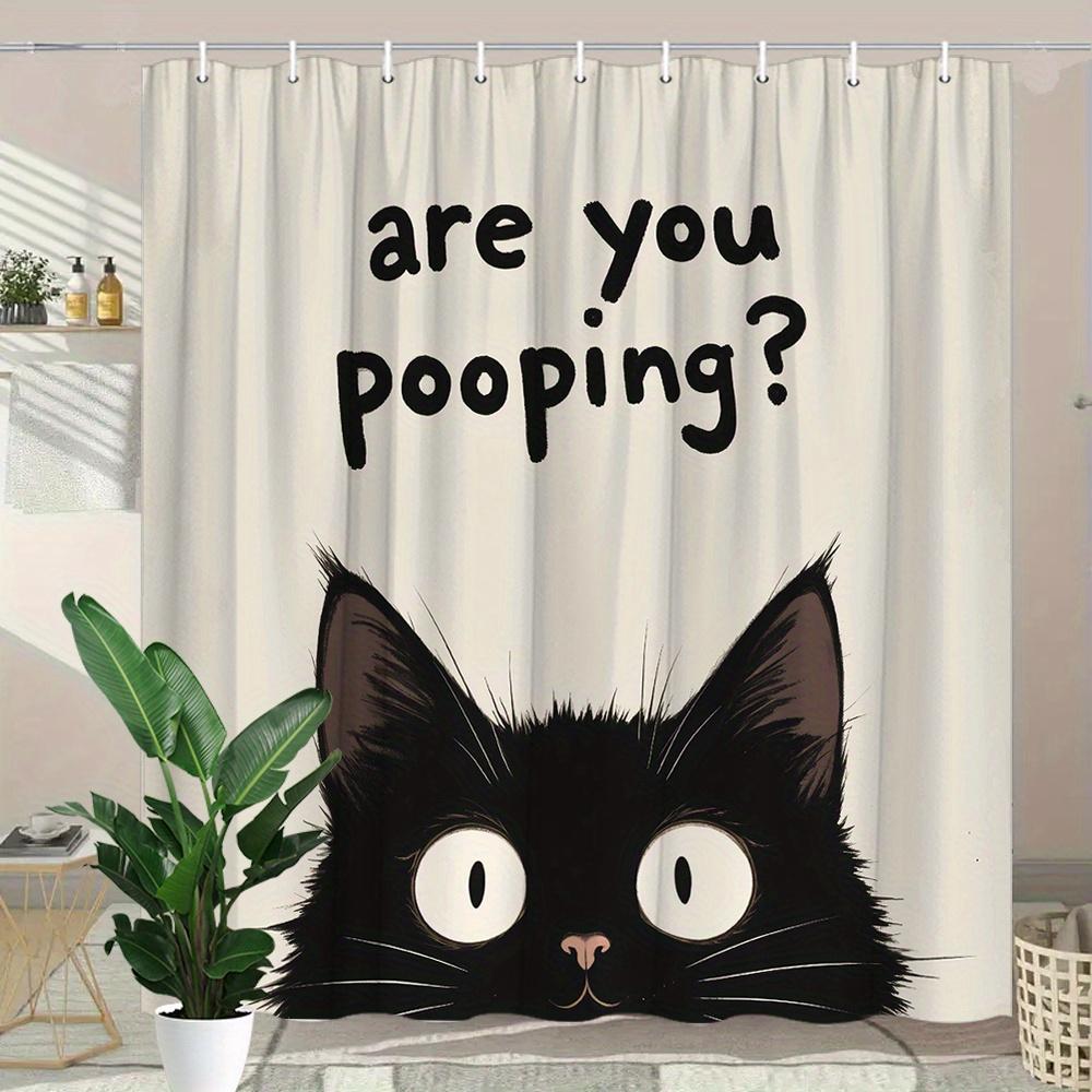 1Pc Humorous Black Cat Pooping Shower Curtain - Large Eyes, Modern Design, Washable Polyester, Cat Lover Gifts