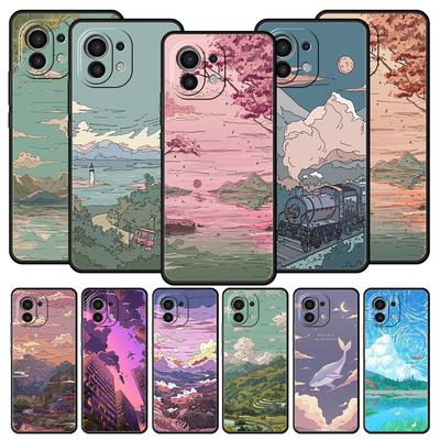 Carcasă de telefon de lux cu peisaj apus de soare japonez pentru Xiaomi 12T Pro 12 13 11 Ultra Mi Note 10 Lite 10T 5G 11X Pro 11T 9T, moale, capac Coque