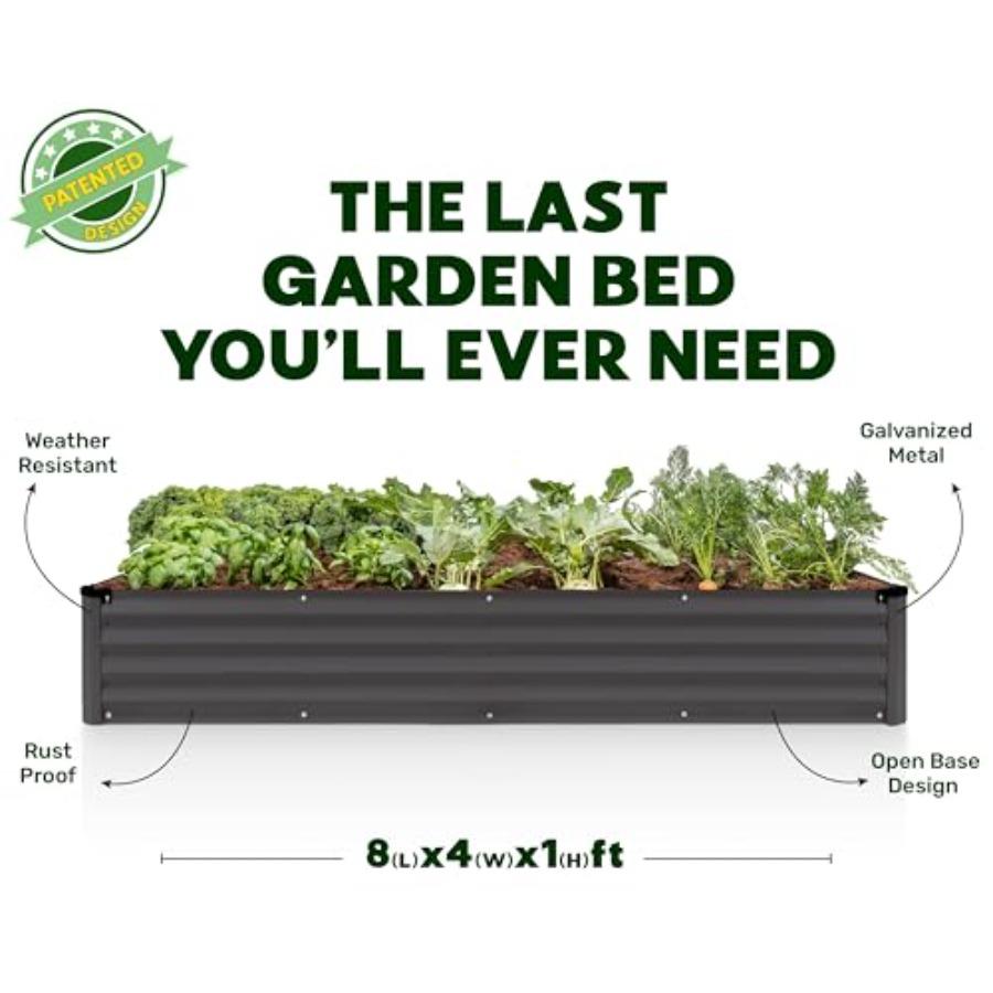 Galvanized Raised Garden Beds Outdoor 8×4×1 Ft Planter for Gardening Vegetables Flowers Large Metal Garden Box with Patented To