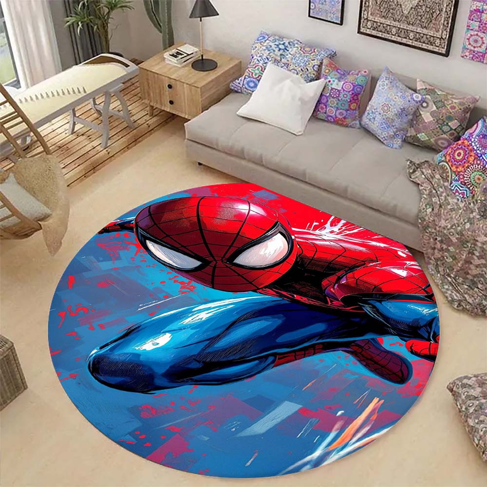 Super Hero Spiderman Circular Area Rug Non-Slip Home Floor Mat,Soft Non-Slip Carpet for Boys Bedroom Kids Playroom 80x80cm
