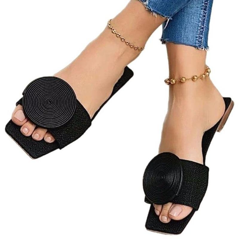 Damen Übergröße Flache Sandalen mit runder Schnalle,