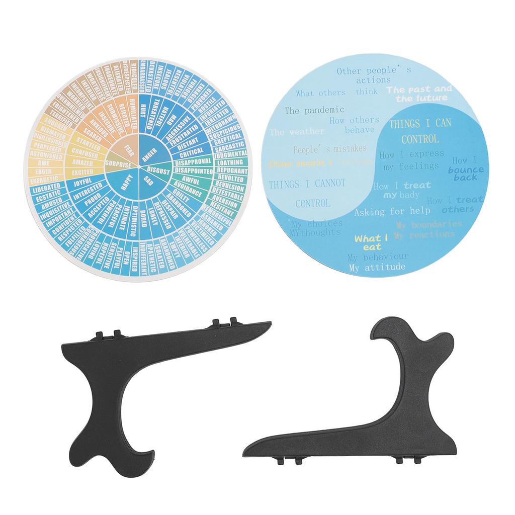 2PCS Calm Feeling Wheels With Black Base Wooden Emotion Chart Wheel Decoration For Home Bedroom Classroom Office Type 1