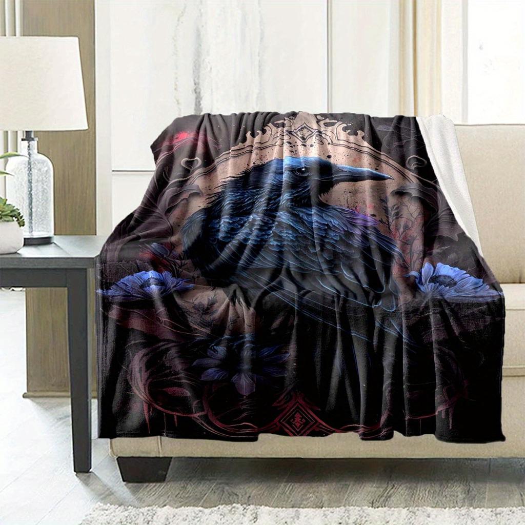 Black Blue Crow Blanket Soft Warm Throw Blanket Nap Blanket For Couch Sofa Office Bed Camping Travel Multipurpose Gift Blanket For All Season