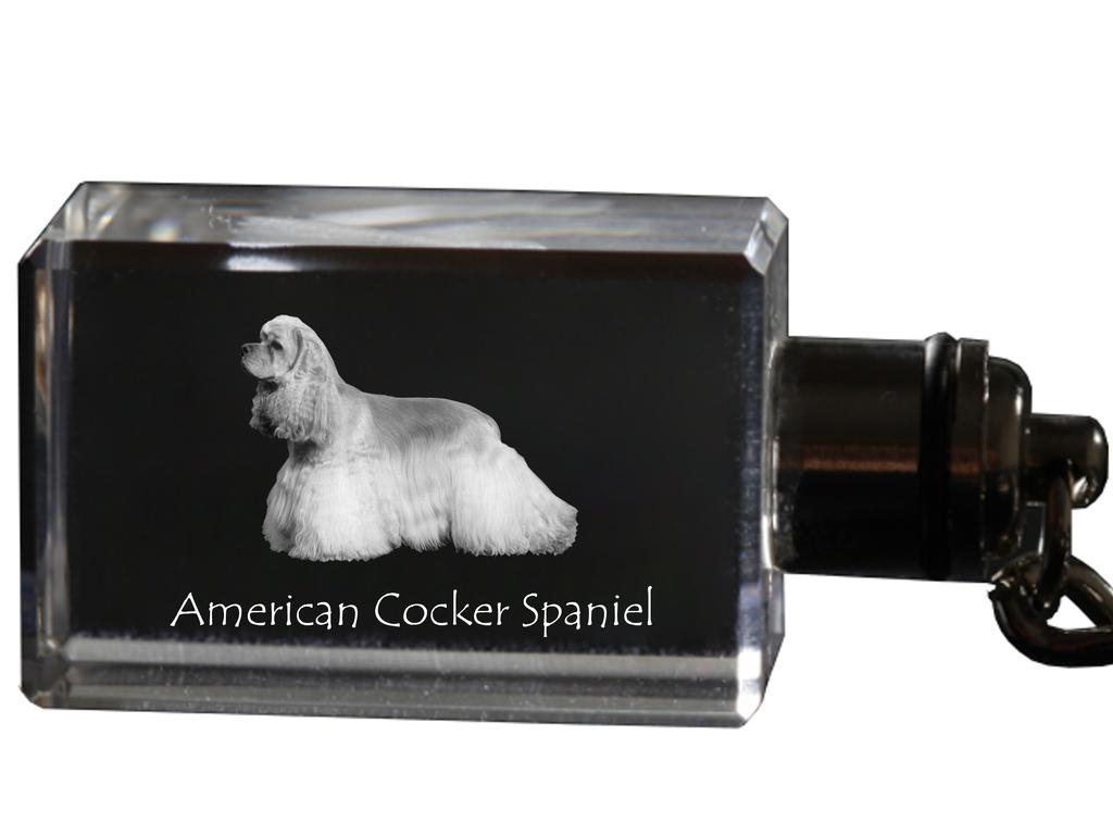 American Cocker Spaniel, Merry Cocker - Crystal key ring with dog photo, illuminated key ring, unique gift by Art-Dog brand
