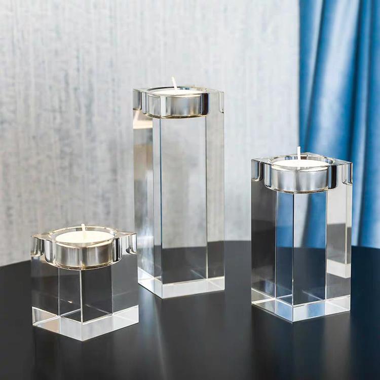 Small Bridge Crystal Cube Tealight Candlestick Holder Customize Crystal Candle Holder for Home Decoration Easter Gift