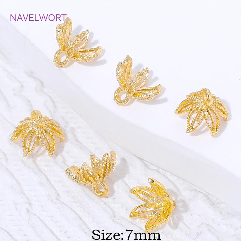 

18K Gold Plated Flower Beads Cap For Pearl Beads Pendant,Brass End Bead Caps With Pearl Base,DIY Jewelry Making Accessories 4 pieces