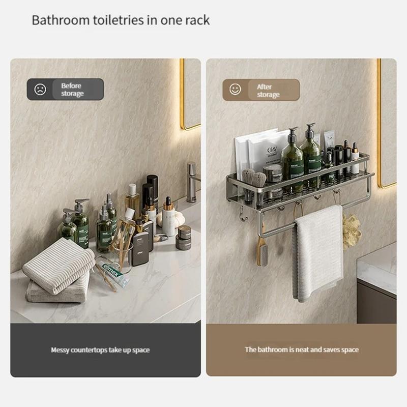 1PC Punch-Free Bathroom Rack Bathroom Shelf Toilet Space Aluminum No Drill Hanging Rack Bathroom Organizer Hang On The Wall