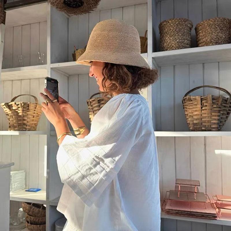 Garden Supplies My Women's Designer Raffia Straw Hat Summer Beach Bucket Sun Hats Korean Luxury Travel Sun Protection Breathable Fisherman Hat 54-58Cm