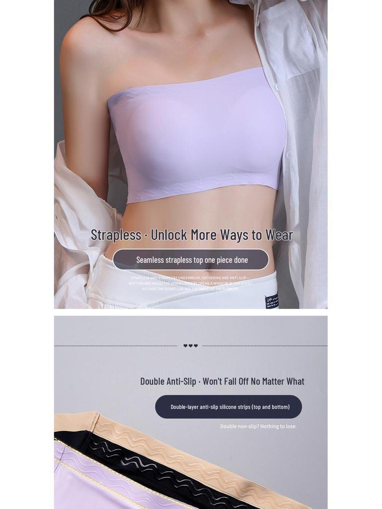 Top-Selling Strapless Anti-Slip Ice Silk Seamless Backless Bra with Chest Pads