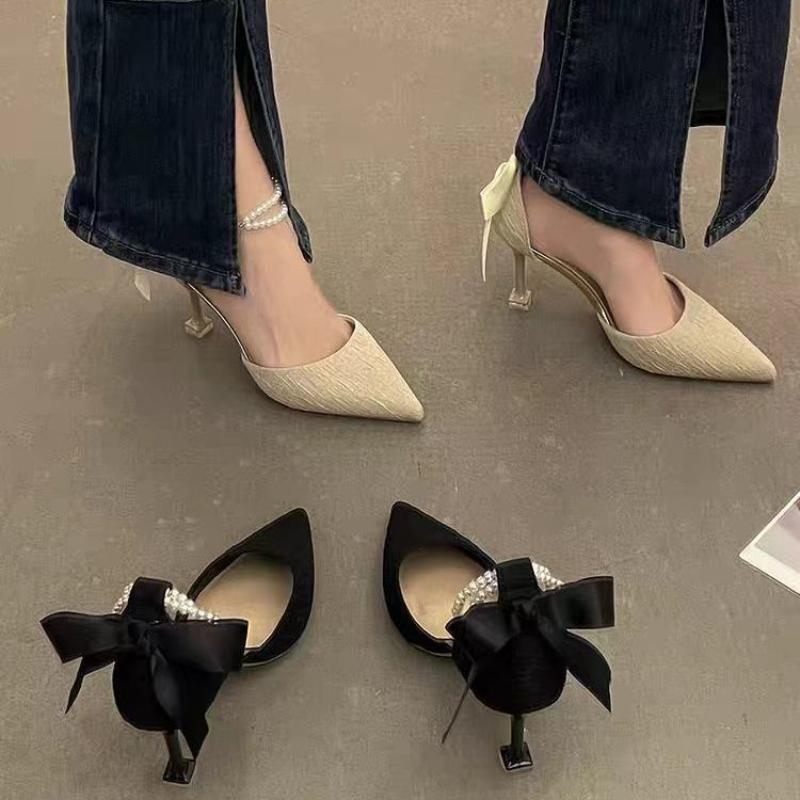 Fashion Strappy High Heels Pointed Toe Pearl Closed Women's Sandals Summer 2025 Comfortable Anti Slip Hot Luxury The Best Ladies Shoes