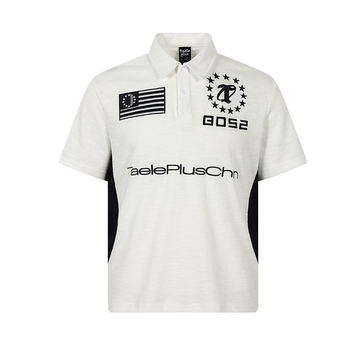 Summer polo shirt American jersey short-sleeved sweatshirt campus style embroidered lapel T-shirt S