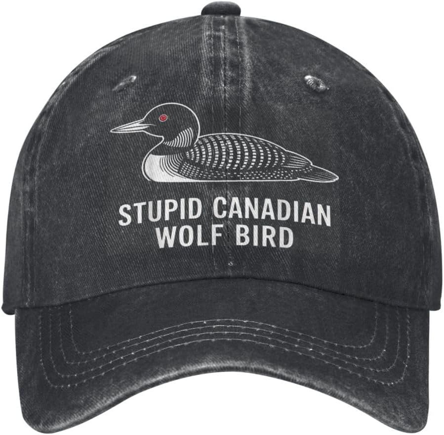 Stupid Canadian Wolf Bird Hats for Men Black Women Funny Humor Classic Trucker Caps for Girls Gag