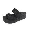 Crocs Brooklyn Buckle Low Wedge Heel Sandals Slippers Black 207431 001