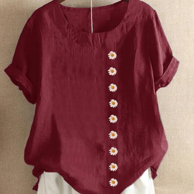Blouse Linen Loose Short Sleeve Sleeve Shirt Round Shirt Round Neck Woman Summer Top