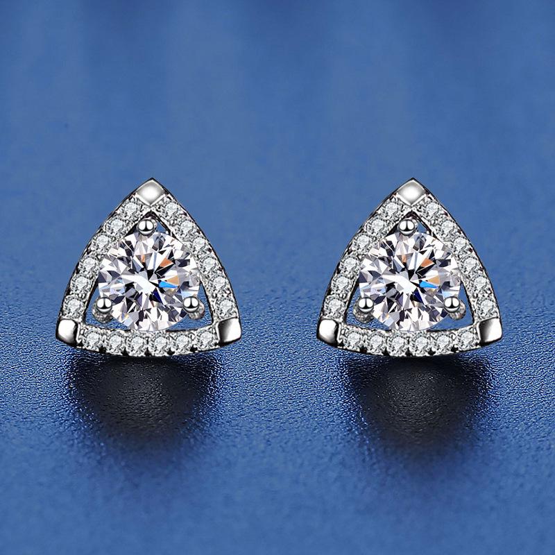 

S925 Sterling Silver Moissanite Triangle Stud Earrings 0.5ct Cubic Zirconia