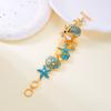Vintage Ocean Inspired OT Clasp Bracelet for Women Exaggerated Metal Enamel Starfish Shell Coral Style Bracelet Boho Jewelry