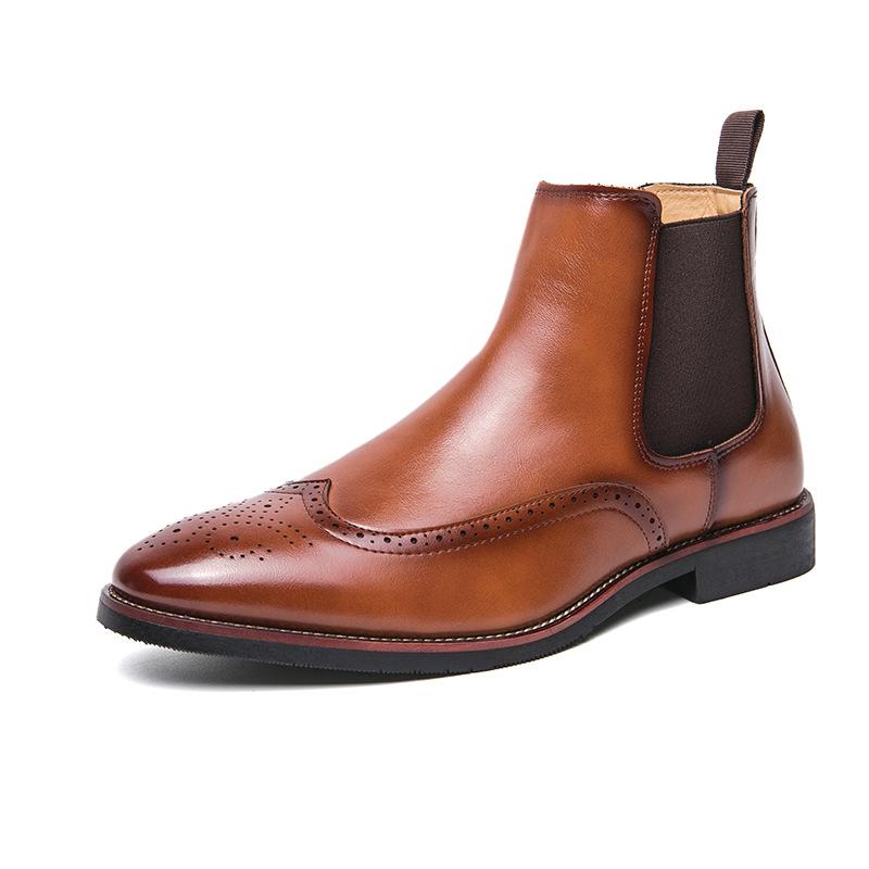 Fashion British Style Autumn Winter Velvet Men's Leather Boots Fashionable Chelsea Boots Business Dress Boots