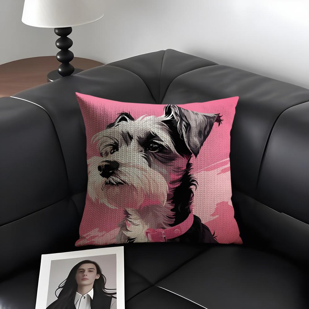 Dog Cute Cushion Cover Natural Linen Organic Fabric Double-Sided Printing Sofa Home Decor Gift Pillow Case