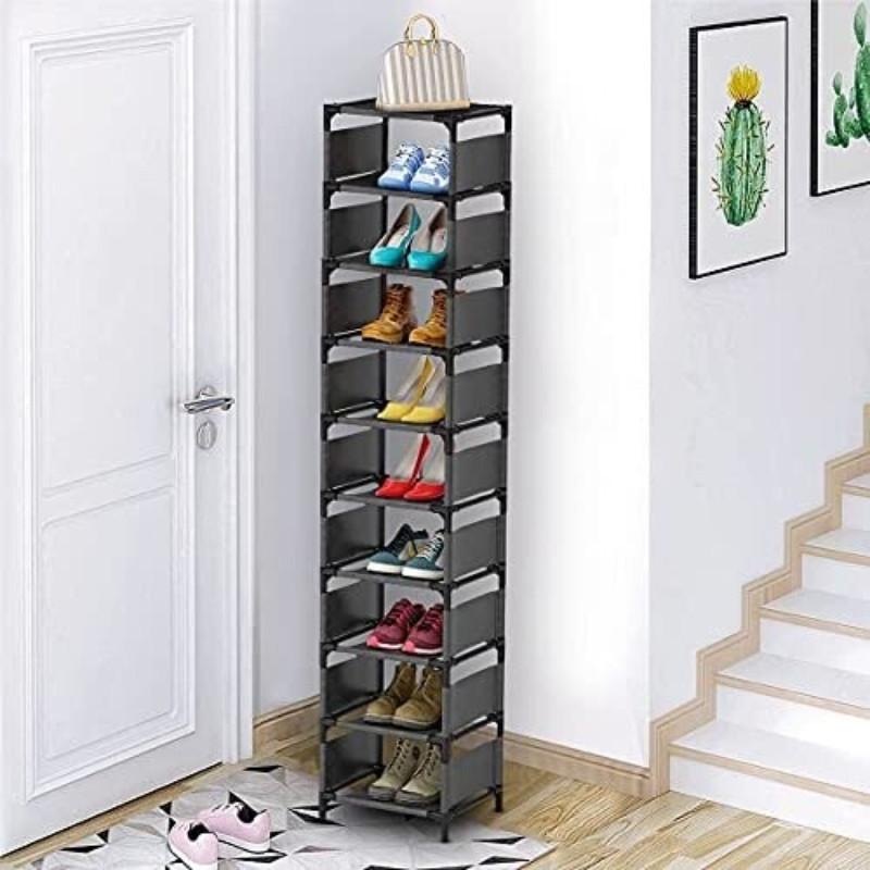 Tier 10 Shoe Rack Metal Narrow Shoe Storage Space Saving Simple Cabinet Hallway