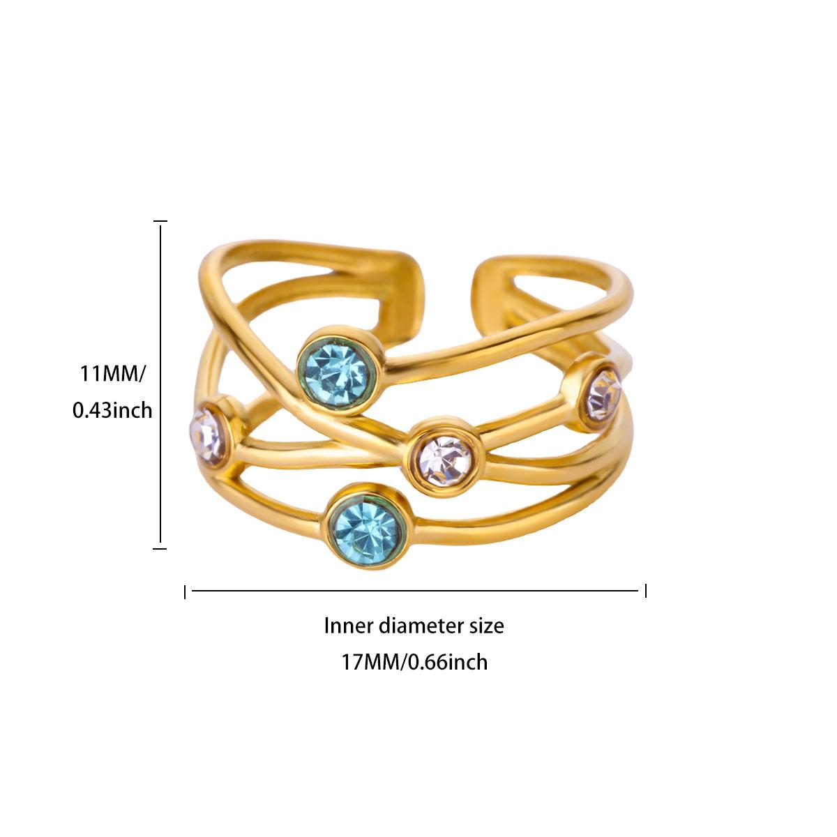 

Boho Style Three Layer Zircon Rhinestone Rings For Women Stainless Steel Geometric Adjustable Ring Wedding Aesthetic Jewelry Gif