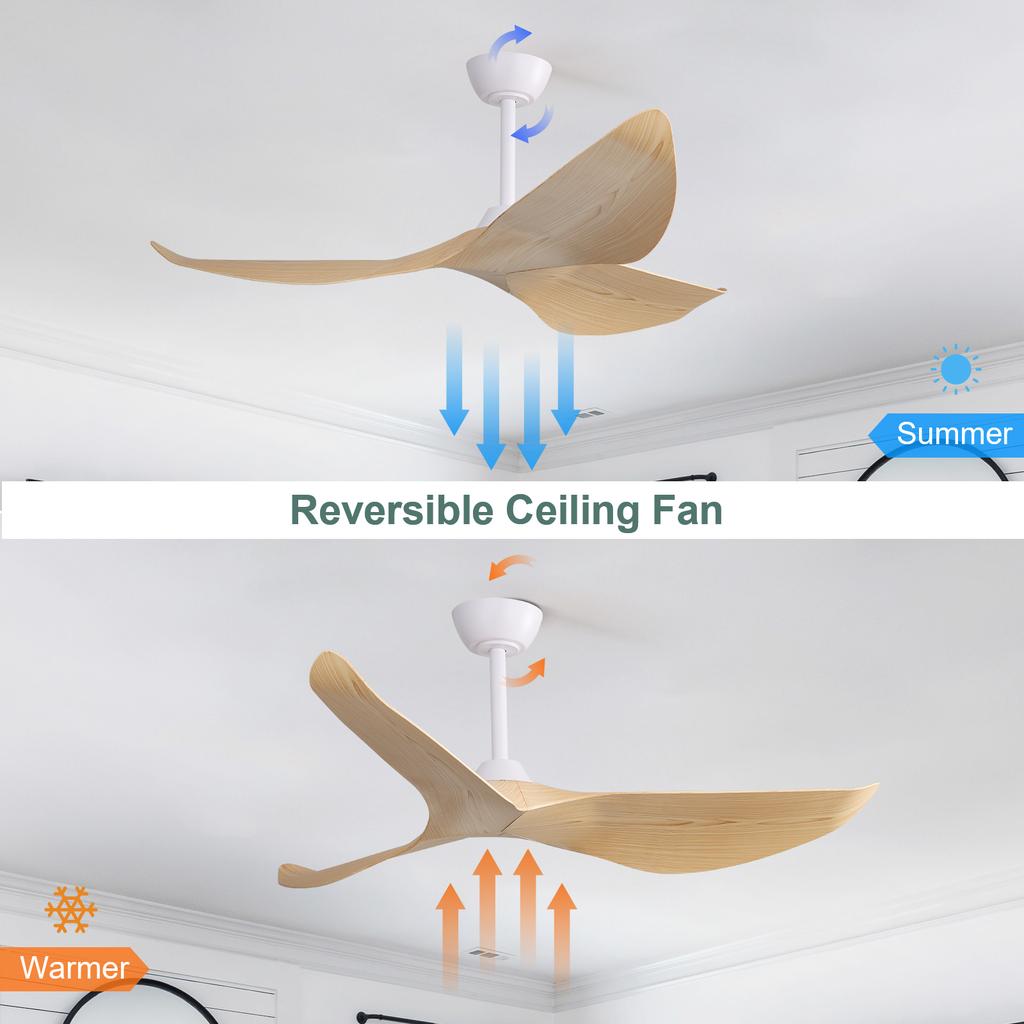 Disponibile in stock USA Ventilatore da soffitto smart moderno da 52 pollici con 3 pale in legno, senza luci, con telecomando