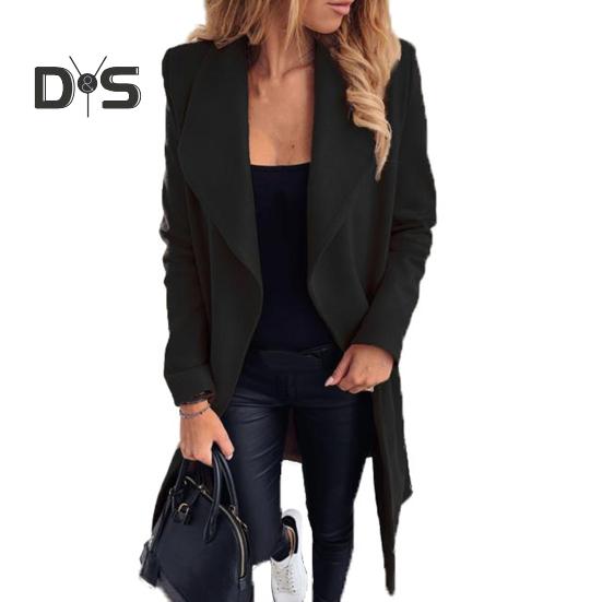 

Зимнее женское пальто кардиган со шнуровкой на поясе, длинные рукава, однотонный отложной воротник, свободная, средней длины, теплая куртка для шопинга и поездок на работу L чёрный