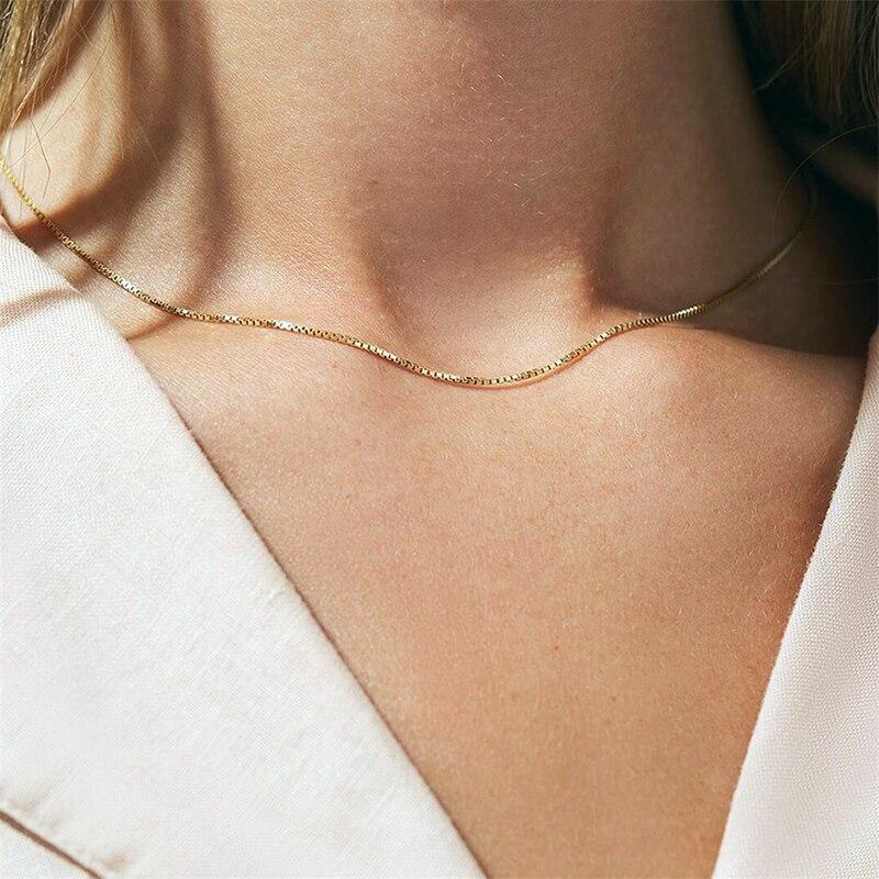 Gold Box Necklace for Women Choker 316L Stainless Steel Necklace Chain Simple Clavicle Chain Necklace Women Jewelry