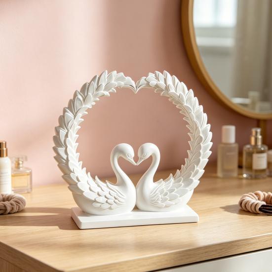 3D Printed Heart Shape Swan Couple Figurine, Romantic Love Statue for Wedding Women Couple Wife, Modern Style Decor for Shelf Office Living Room