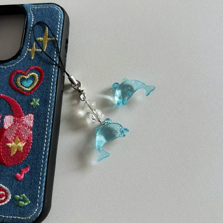 Elegant Blue Dolphin Phone Chain Charm Ornament Personalized Keyring Accessory